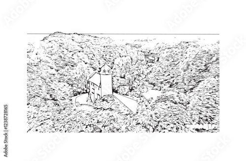 Print Building view with landmark of Chemnitz Germany. Hand drawn sketch illustration in vector.