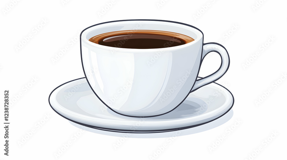 White coffee cup, saucer, dark coffee, white background, breakfast drink White coffee cup, saucer, dark coffee, white background, breakfast drink