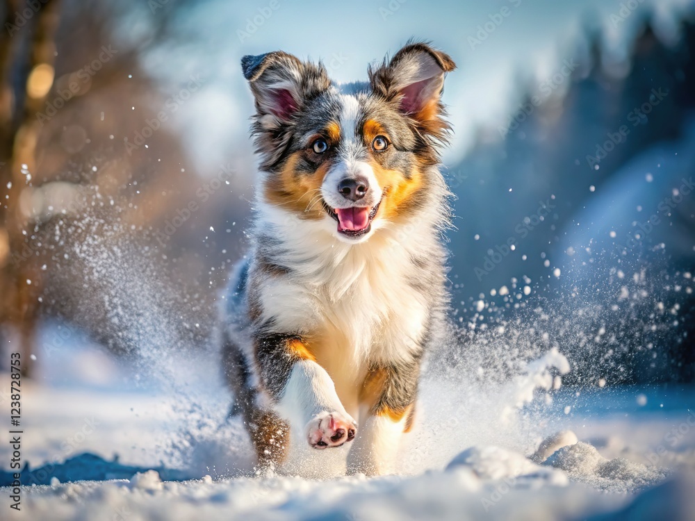 Snowy winter play. Adorable Aussie puppy portraits. Snowy winter play. Adorable Aussie puppy portraits.