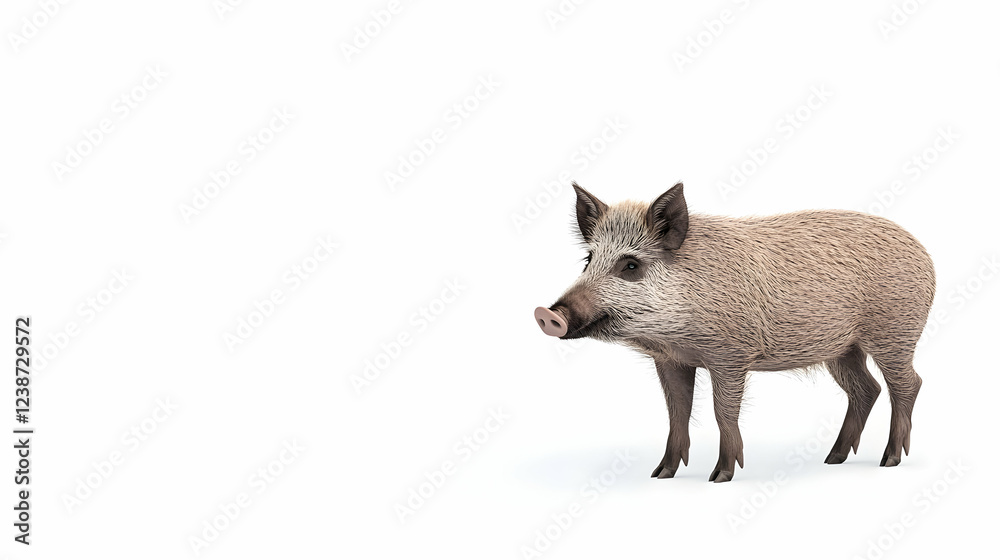 Wild boar standing, white background, isolated, wildlife illustration Wild boar standing, white background, isolated, wildlife illustration
