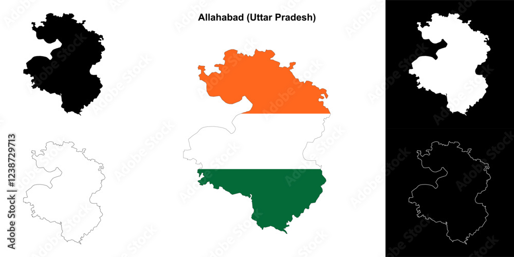 Fototapeta premium Allahabad district (Uttar Pradesh) blank outline map set