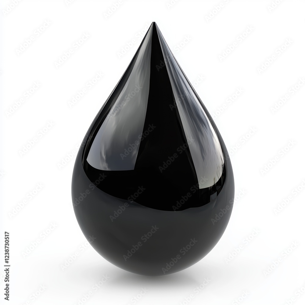 Black Crude Oil Droplet, Thick and Glossy, Reflecting Light, Isolated on White Background Black Crude Oil Droplet, Thick and Glossy, Reflecting Light, Isolated on White Background