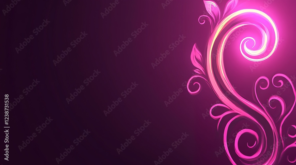 Glowing Pink Floral Design On Purple Background Glowing Pink Floral Design On Purple Background