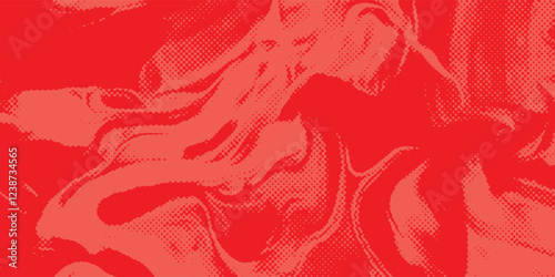 Distressed background in red texture with circles, spots, scratches, and lines. Abstract vector illustration.