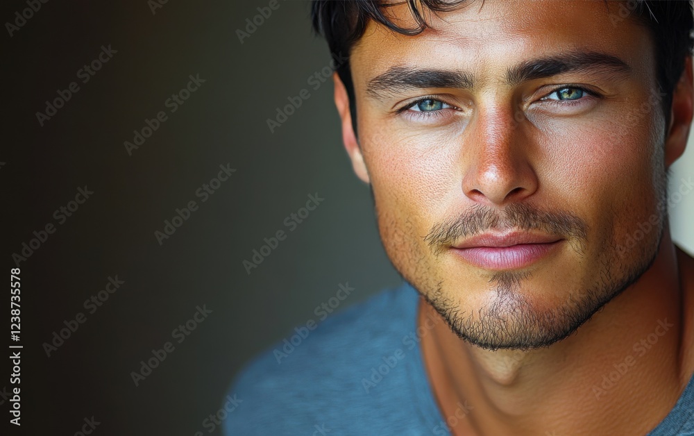 Fototapeta premium handsome man smiling with a mustache and a causal t-shirt