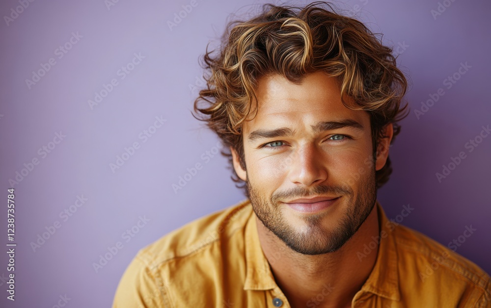Fototapeta premium handsome man smiling with a mustache and a causal t-shirt