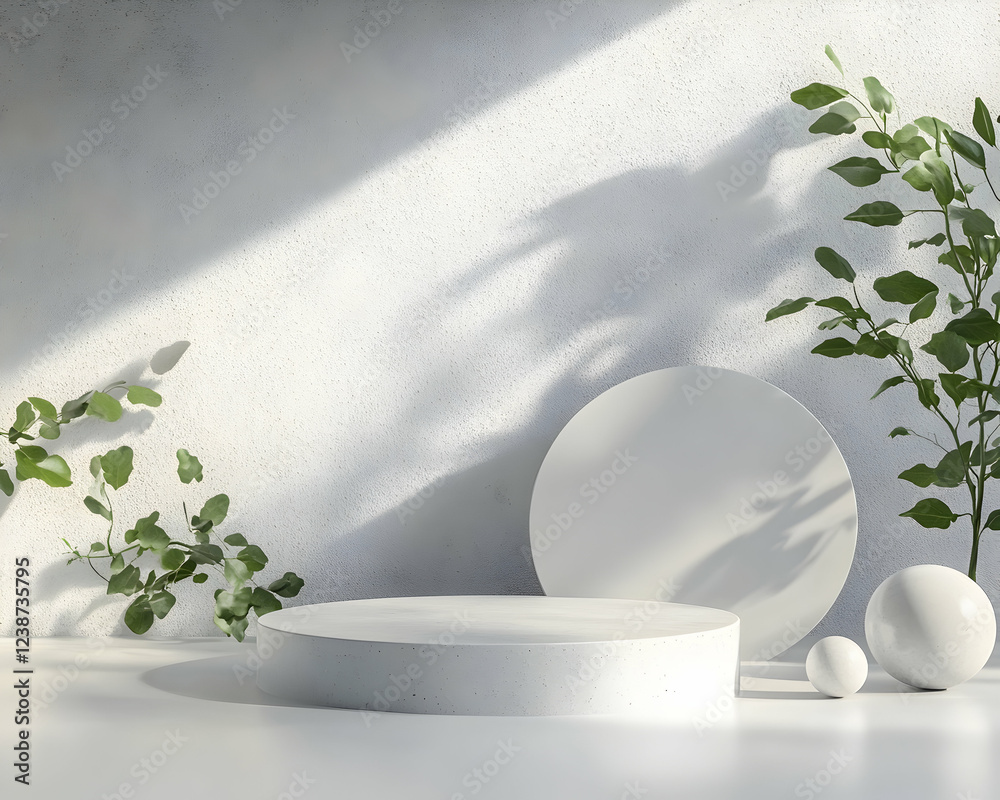 Minimalist White Product Display with Greenery