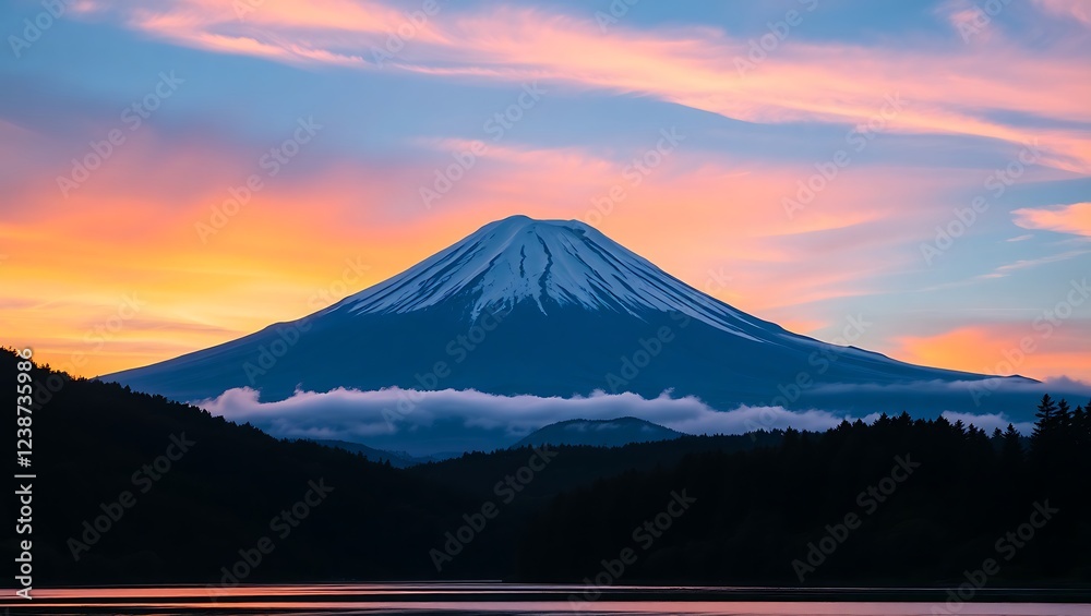 Fototapeta premium Majestic Sunrise Over Mount Fuji – Serene Misty Mountains Landscape