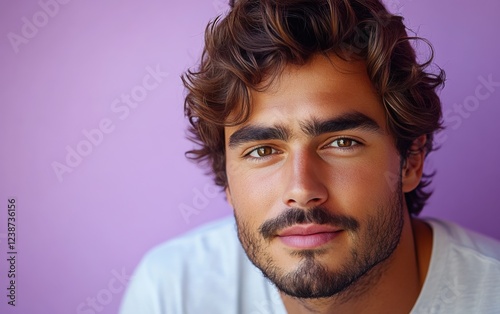 handsome man smiling with a mustache and a causal t-shirt