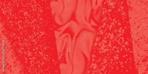 Distressed background in red texture with circles, spots, scratches, and lines. Abstract vector illustration.