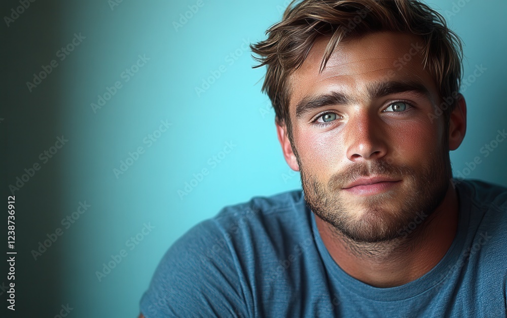 Fototapeta premium handsome man smiling with a mustache and a causal t-shirt