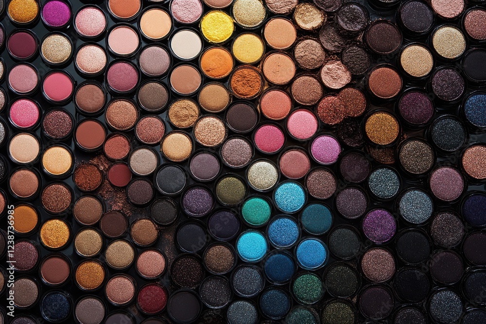 Various shades of colorful eyeshadow arranged neatly in a palette for makeup enthusiasts and professionals Various shades of colorful eyeshadow arranged neatly in a palette for makeup enthusiasts and professionals