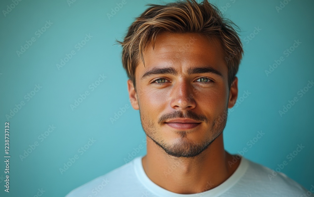 Obraz premium handsome man smiling with a mustache and a causal t-shirt