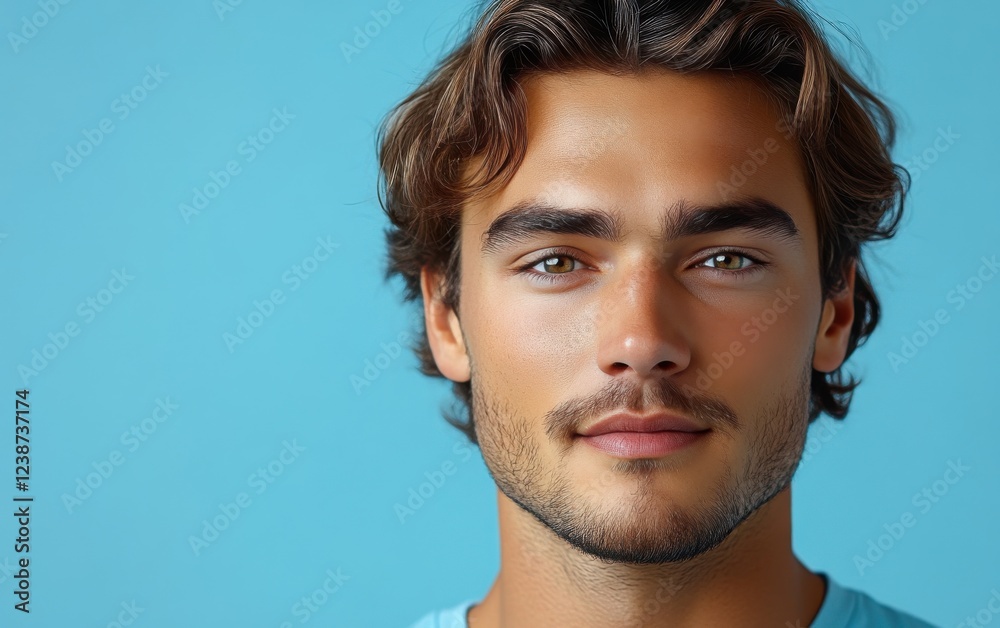 handsome man smiling with a mustache and a causal t-shirt handsome man smiling with a mustache and a causal t-shirt