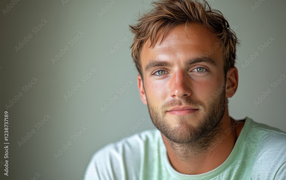 Fototapeta premium handsome man smiling with a mustache and a causal t-shirt