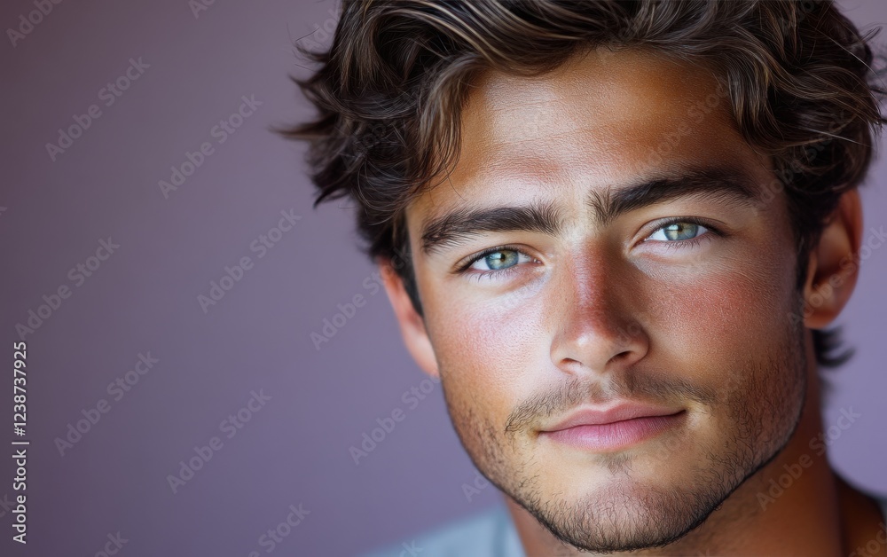 Fototapeta premium handsome man smiling with a mustache and a causal t-shirt