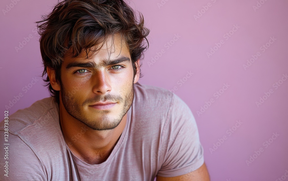 handsome man smiling with a mustache and a causal t-shirt handsome man smiling with a mustache and a causal t-shirt