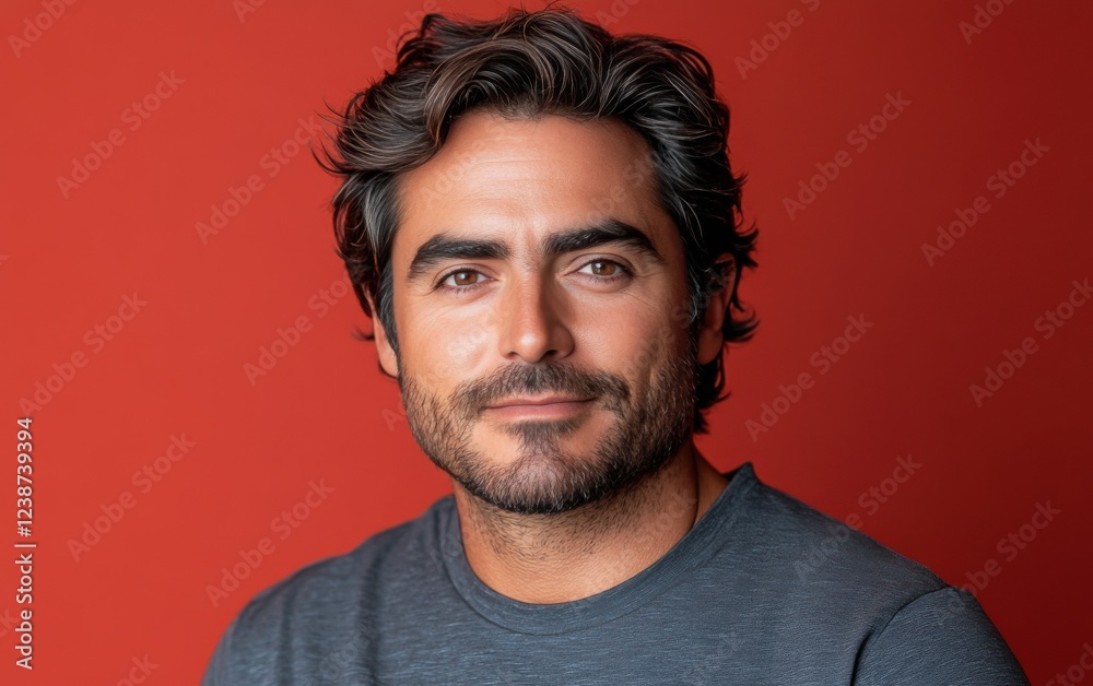 handsome man smiling with a mustache and a causal t-shirt handsome man smiling with a mustache and a causal t-shirt