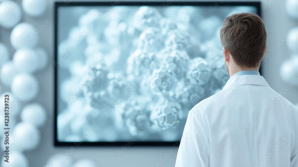 material science nano concept. Scientist observing molecular structures on a display screen. material science nano concept. Scientist observing molecular structures on a display screen.