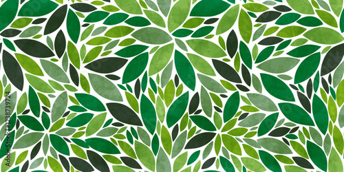 Green leaves seamless vector pattern. Watercolor tea leaf background, textured jungle print.