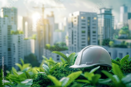 Sustainable Urban Development with Hard Hat in Green Environment