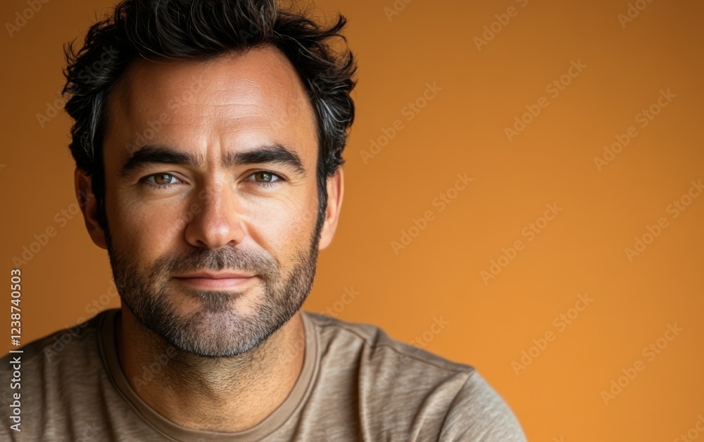 handsome man smiling with a mustache and a causal t-shirt handsome man smiling with a mustache and a causal t-shirt