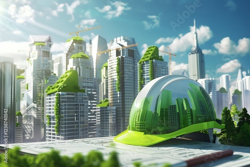 Futuristic Cityscape with Green Architecture and Sustainable Design