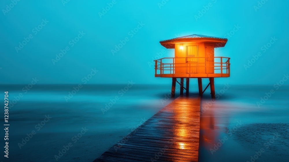 A picturesque beach hut glowing in golden light surrounded by turquoise water, creating an inviting atmosphere that embodies relaxation and coastal beauty. A picturesque beach hut glowing in golden light surrounded by turquoise water, creating an inviting atmosphere that embodies relaxation and coastal beauty.