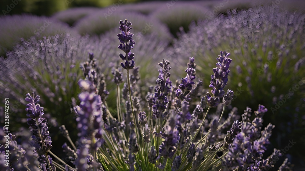 Fototapeta premium Bunch of lavender flowers Lavender flowers in an elegant pot isolated on landscape background, 