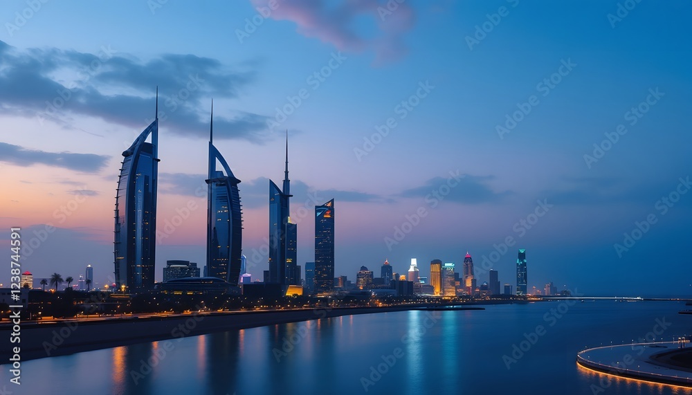 Obraz premium Kuwait City Skyline at Twilight: A Breathtaking Panorama of Modern Architecture