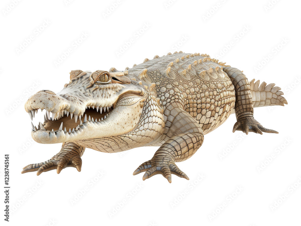 Naklejka premium Realistic crocodile with open mouth and textured skin displaying sharp teeth