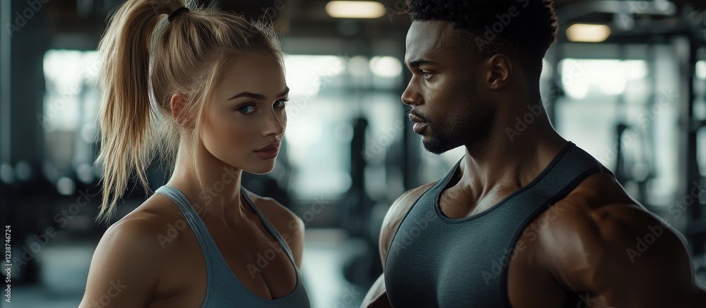Muscular Man and Woman Intense Workout Gym Session Muscular Man and Woman Intense Workout Gym Session