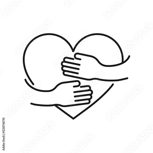 Self care symbol, vector hugging heart linear icon
