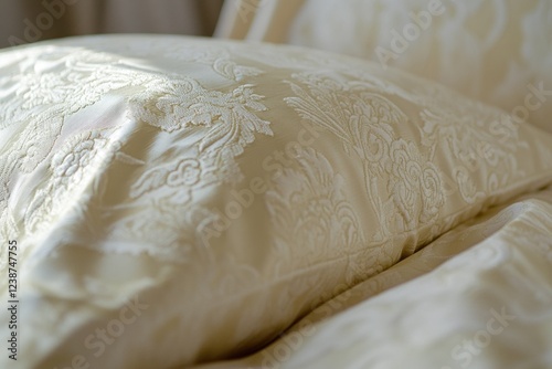 Close-up shot of a pillow on a bed photo