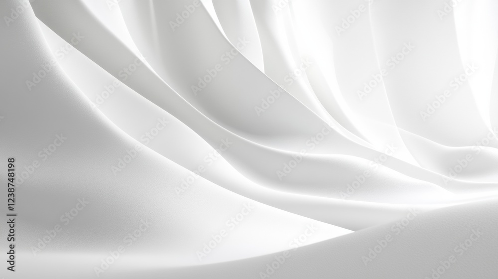 Fototapeta premium Smooth Flowing White Fabric Waves Abstract Elegant Minimalistic Background Gentle Curves Light and Shadows