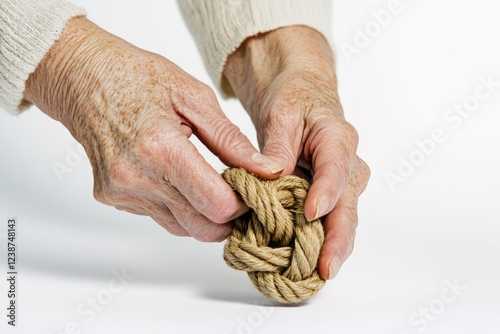 A person manually tying a rope with their hands