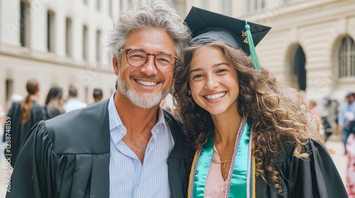 Proud Father and Graduate Daughter Graduation Day Portrait