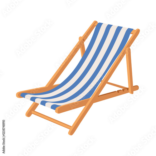 Folding beach chair with blue and white stripes. Garden furniture.