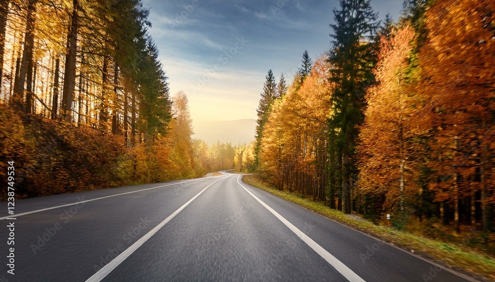 Fototapeta premium asphalt road with lovely timber in autumn