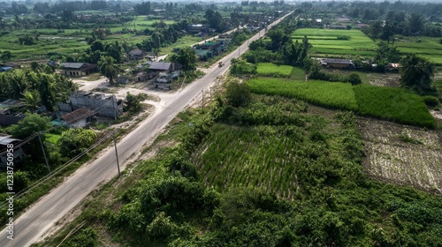 Rural thai community transitions into town with new buildings thailand aerial view scenic environment emerging development