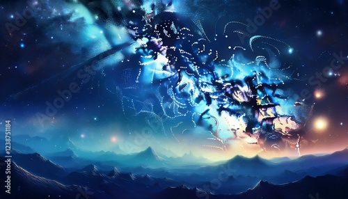 abstract night sky with stars and nebula in opposition to a blue galaxy heritage