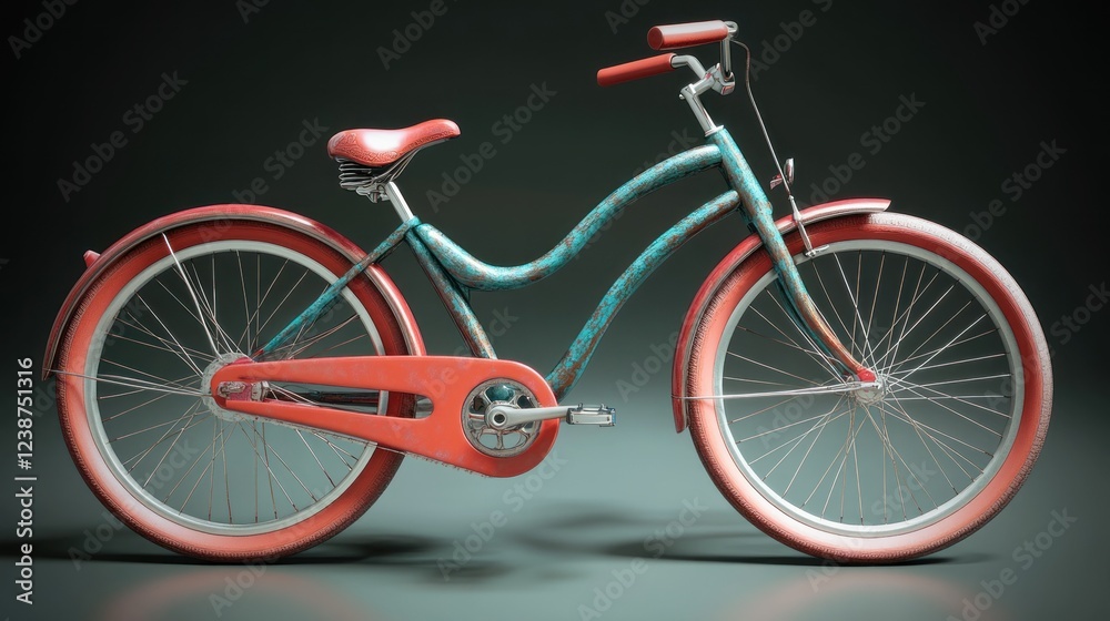 Fototapeta premium Vintage style bicycle with vibrant colors displayed against a dark background in a studio setting. Generative AI