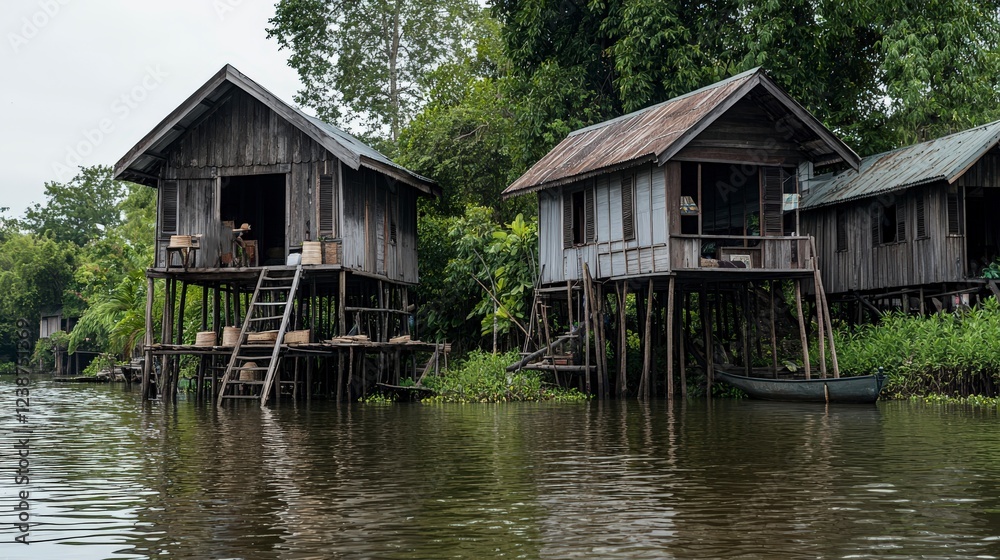 Fototapeta premium Cultural exchange experience in scenic ayutthaya thai villa traditional architecture tranquil waterways vibrant nature