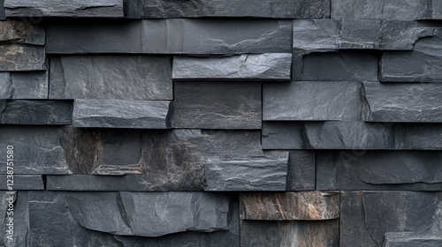 Textured Stone Wall in Dark Gray Tones with Layered Pattern and Natural Rough Surface Detail