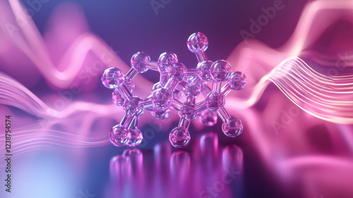 Vivid conductive polymer structure with glowing molecular design and waves