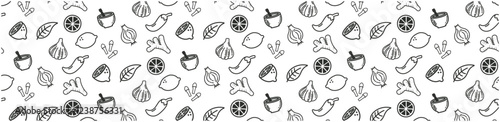 spice seamless pattern background onion garlic ginger, lemon doodle hand drawing