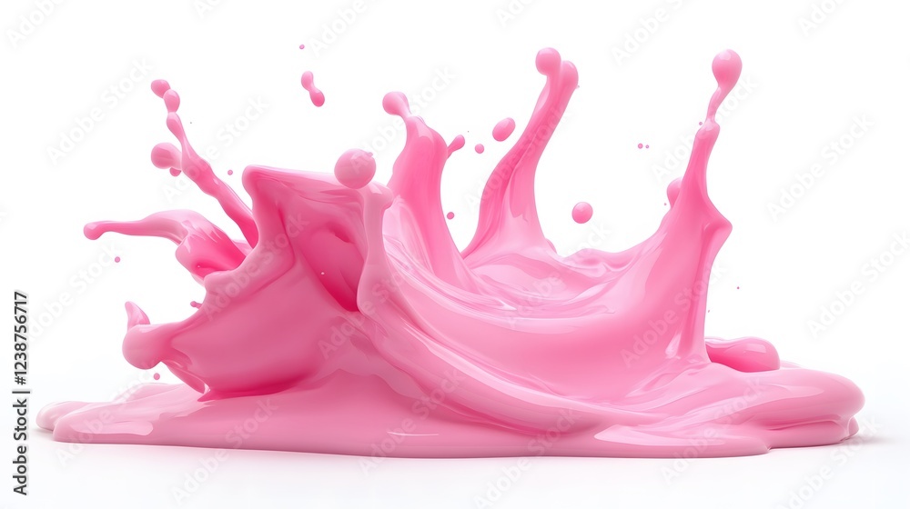 Vibrant pink paint fluid flowing on a white background, creates a visual effect, generative AI Vibrant pink paint fluid flowing on a white background, creates a visual effect, generative AI