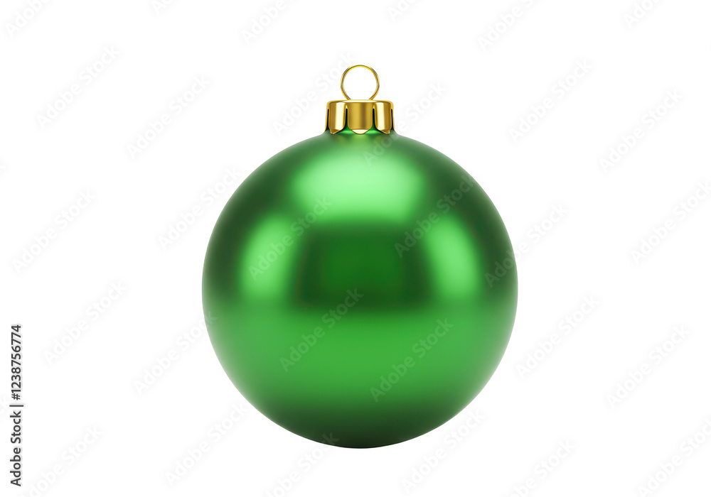 A shiny green Christmas ornament with a golden cap and a metal loop on top, isolated on a white background A shiny green Christmas ornament with a golden cap and a metal loop on top, isolated on a white background