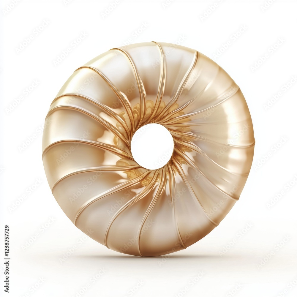 Obraz premium Glossy Nautilus Shell with a Perfect Golden Ratio Spiral, Smooth Pearlescent Finish, Isolated on White Background