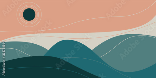 Abstract Boho Landscape Illustration with Soft Tones and Minimalistic Geometric Design